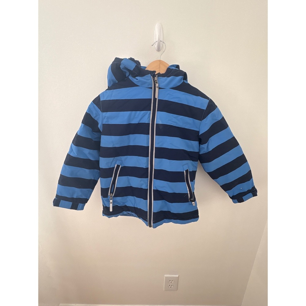Hanna Andersson Boys Blue Striped Sherpa Lined Puffer Jacket Size 120 US 6-7